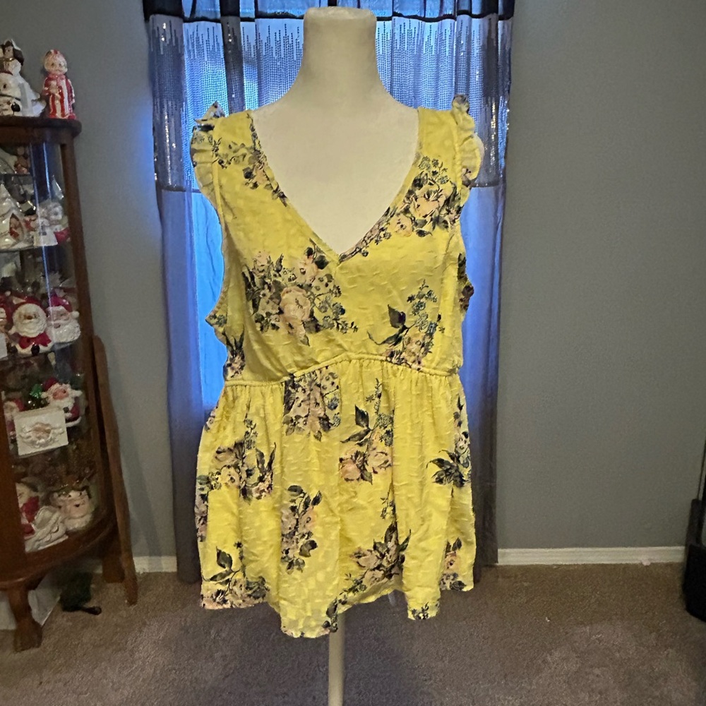 Blue Rain Yellow Floral V-Neck Dress